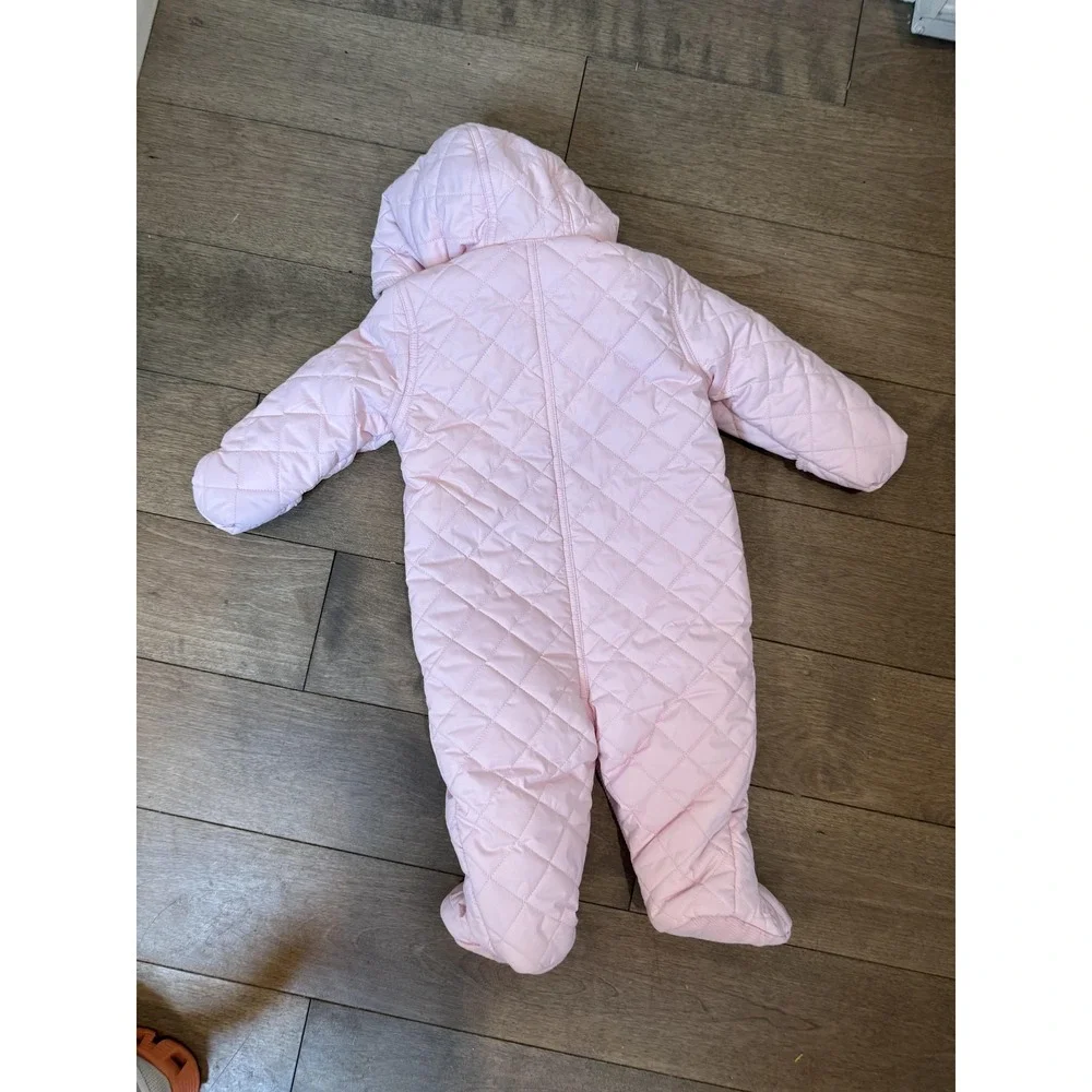Ralph Lauren Snowsuit Baby Girls‎ 6M Pink Quilted Hooded Footed Bunting Fleece